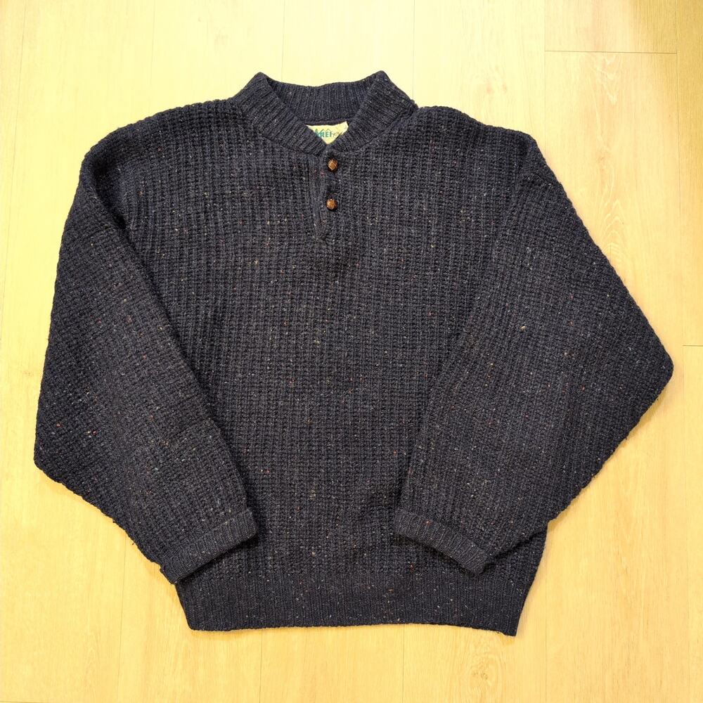 VTG REI Men's Large Knit‎ Sweater Button Grandpa Retro Speckle Wool Blue